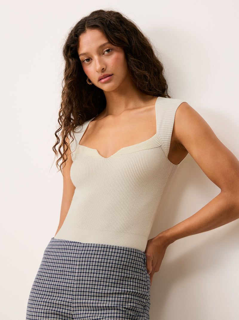 LIDY ecru trapezoid neckline bodysuit, front view by Rouje