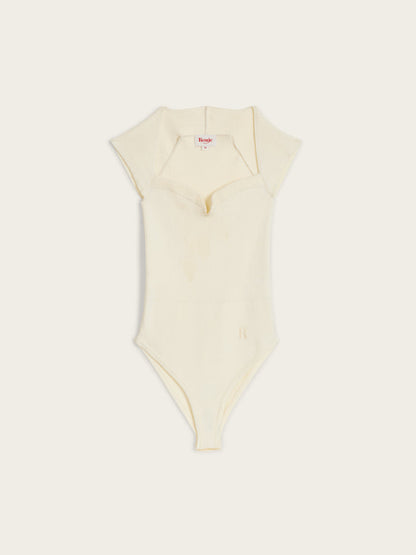 LIDY ecru trapezoid neckline bodysuit, flat packshot by Rouje