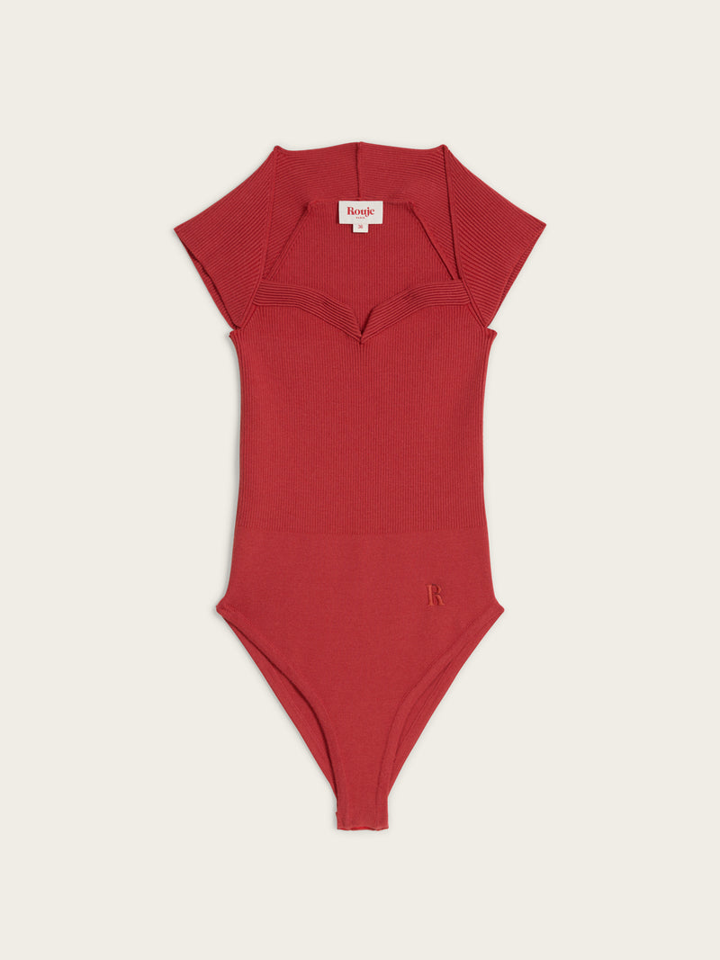 LIDY terracotta trapezoid neckline bodysuit, flat packshot by Rouje