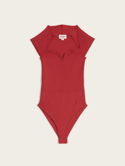 LIDY terracotta trapezoid neckline bodysuit, flat packshot by Rouje