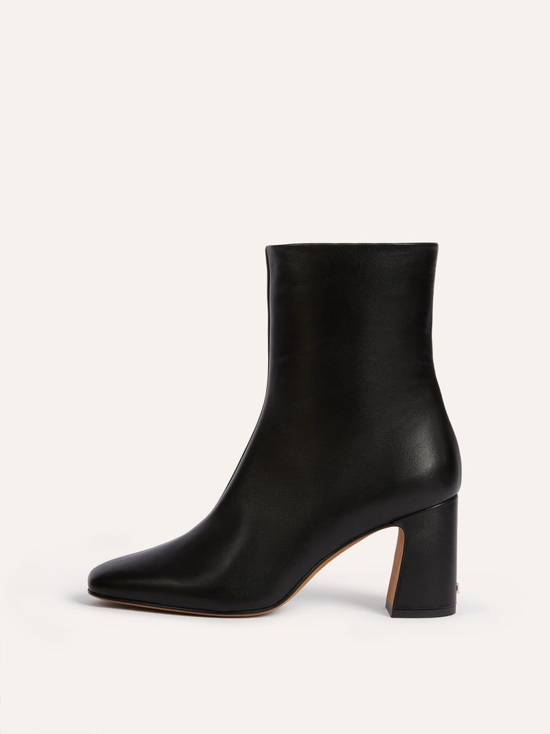 CLAUDIA black leather ankle boots, front view by Rouje