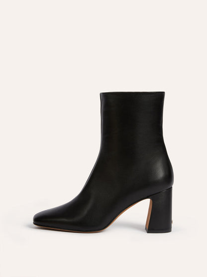 CLAUDIA black leather ankle boots, front view by Rouje