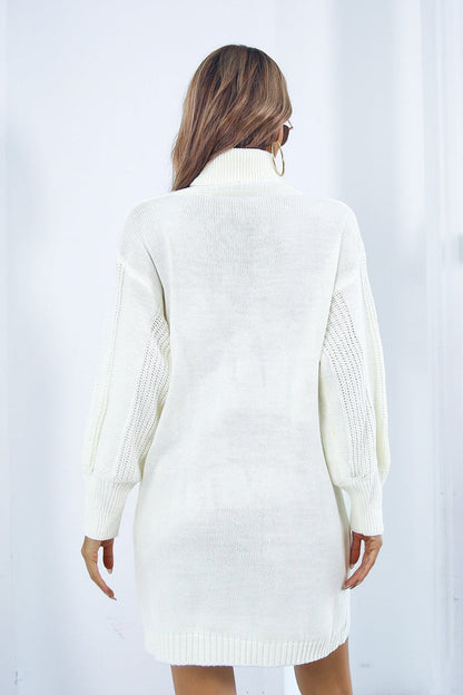 Cable Knit Turtleneck Sweater Dress