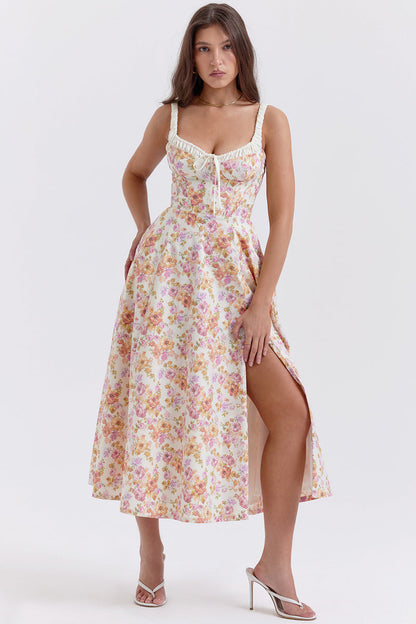 Cami Slit Waist Slim Floral Dress