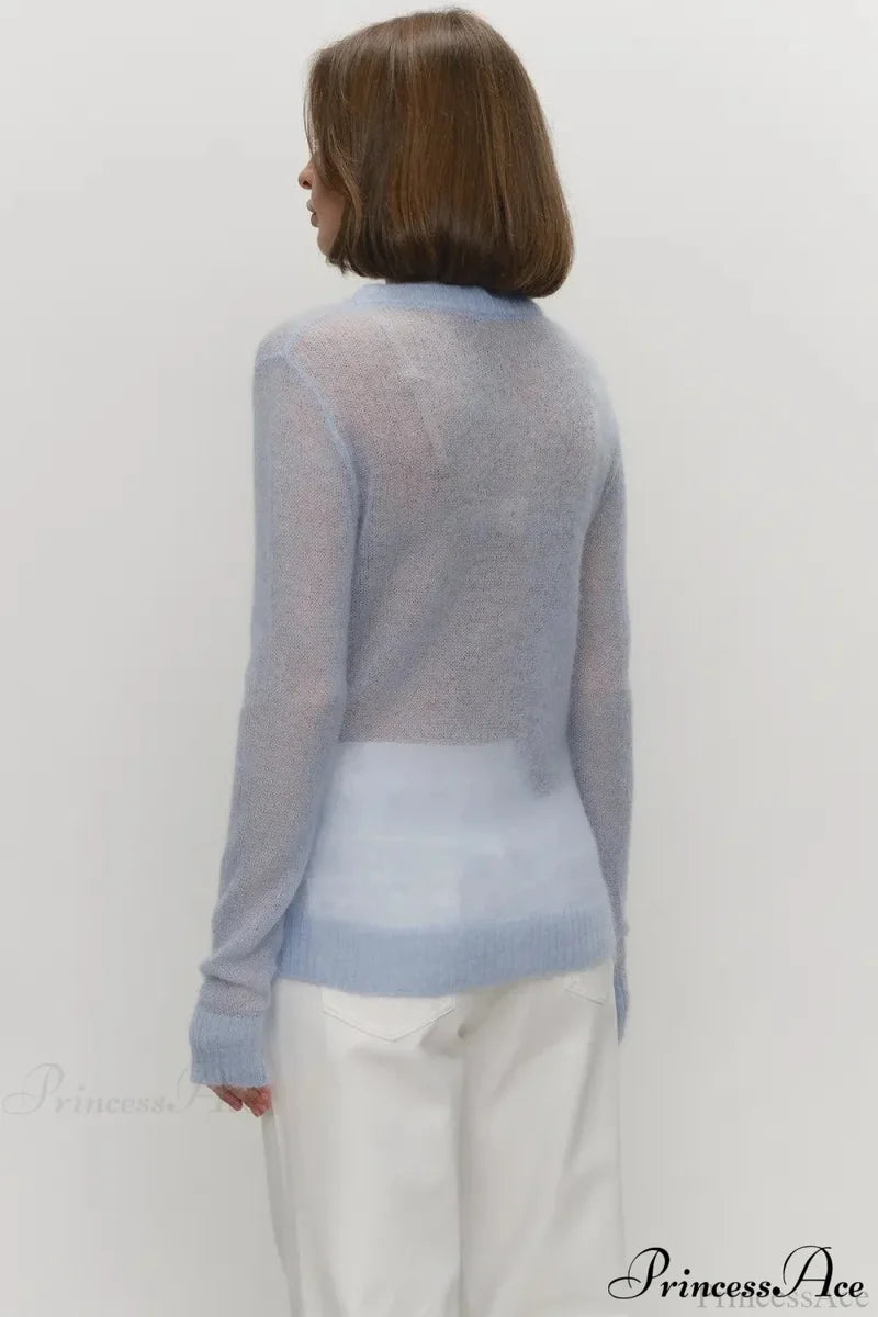 Candy Pastels Sheer Crew Neck Lightweight Knit Top