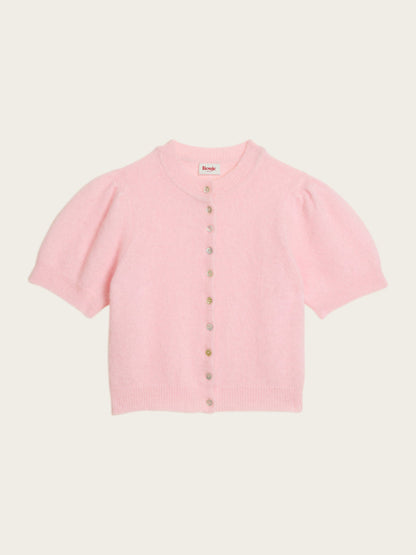 ABELINA pale pink balloon-sleeve cardigan, flat packshot by Rouje