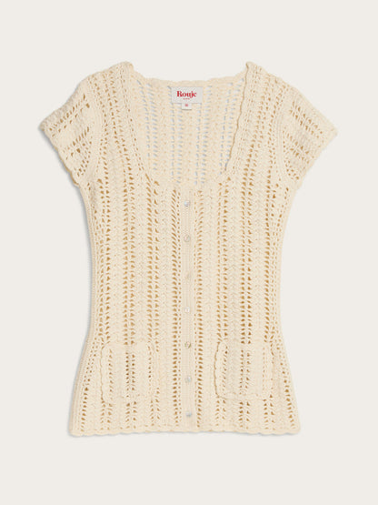 Ademir ecru cotton cardigan with openwork design, flat packshot