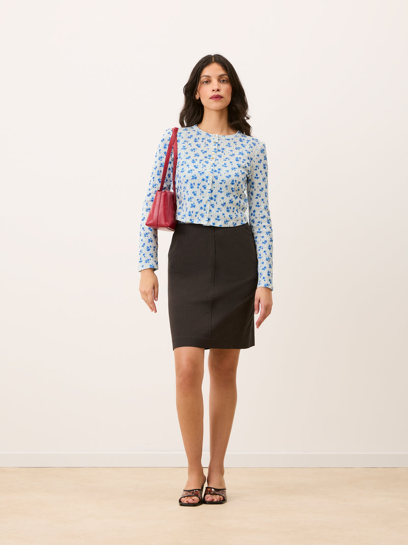 ISHA blue Cite Rose floral pointelle cardigan, flat packshot by Rouje