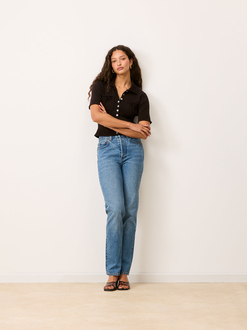 LIVIO brown cropped cardigan, side view by Rouje
