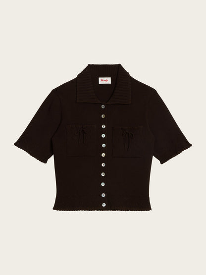 LIVIO brown cropped cardigan, flat packshot by Rouje