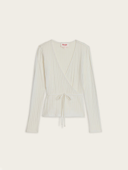 MAELYS white pointelle wrap-over cardigan, flat packshot by Rouje