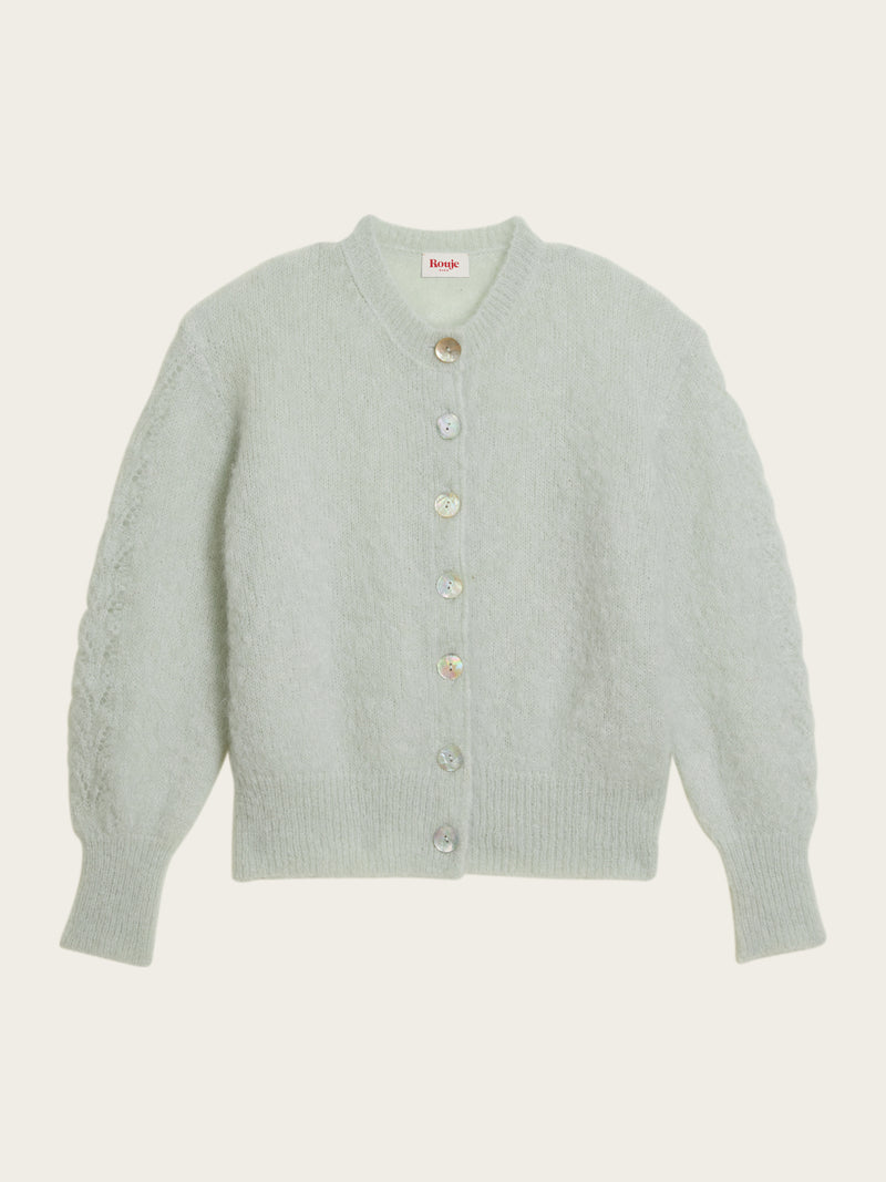Maina cardigan in mint color, flat packshot