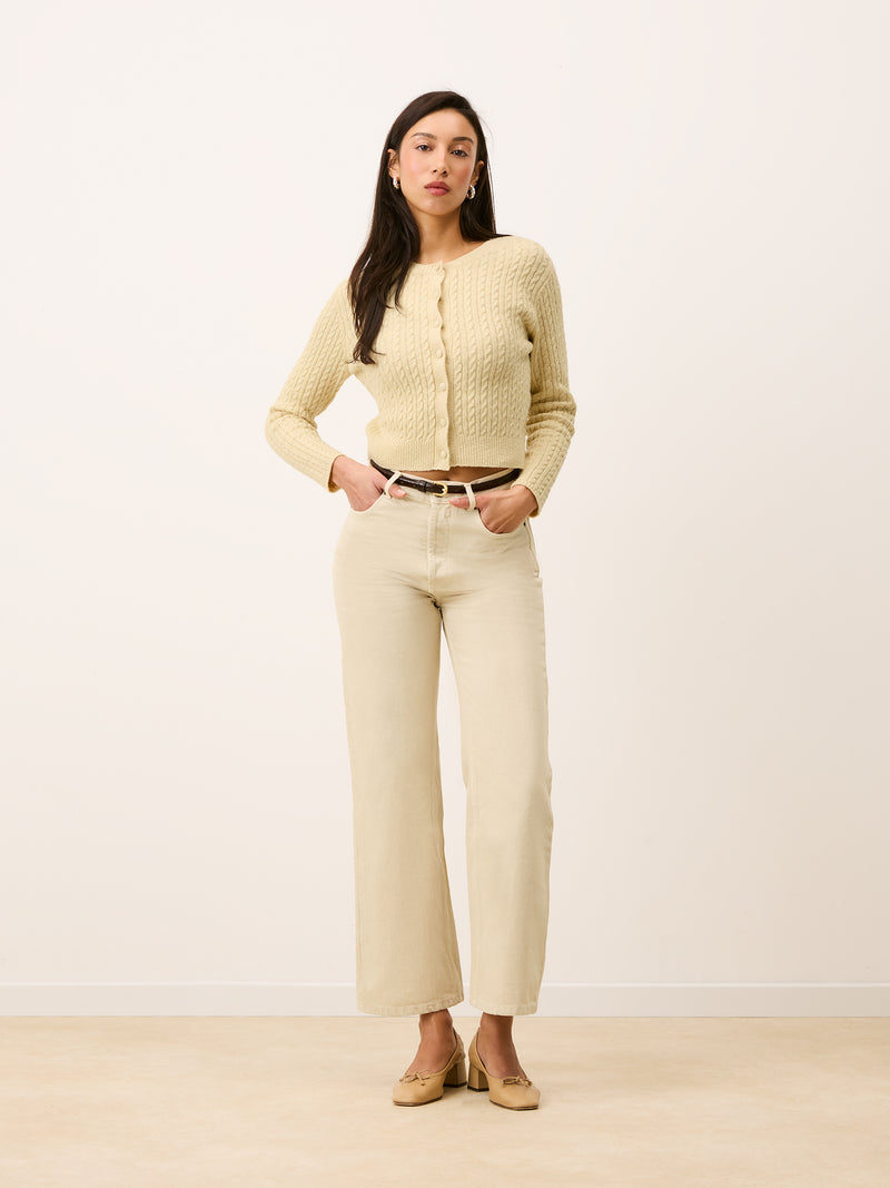 NACIM vanilla cable-knit cropped cardigan, back view by Rouje