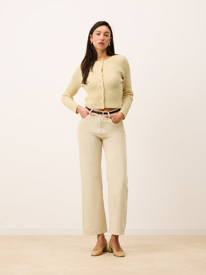 NACIM vanilla cable-knit cropped cardigan, back view by Rouje