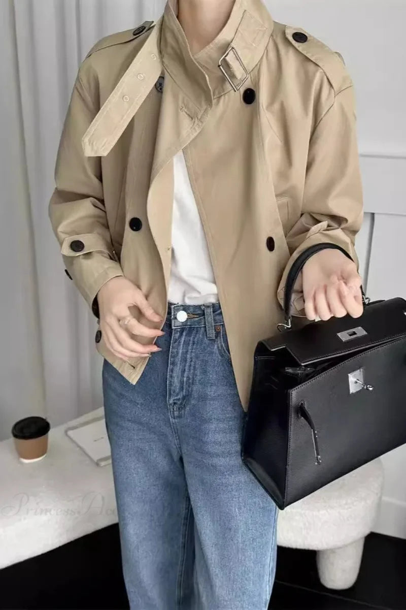 Cargo Cropped Casual Loose Jacket Khaki / M