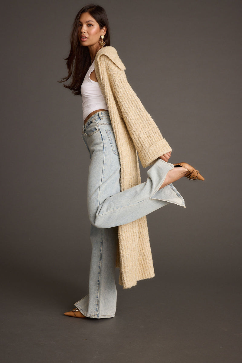 Cassia Cream Knit Long Cardigan Coat