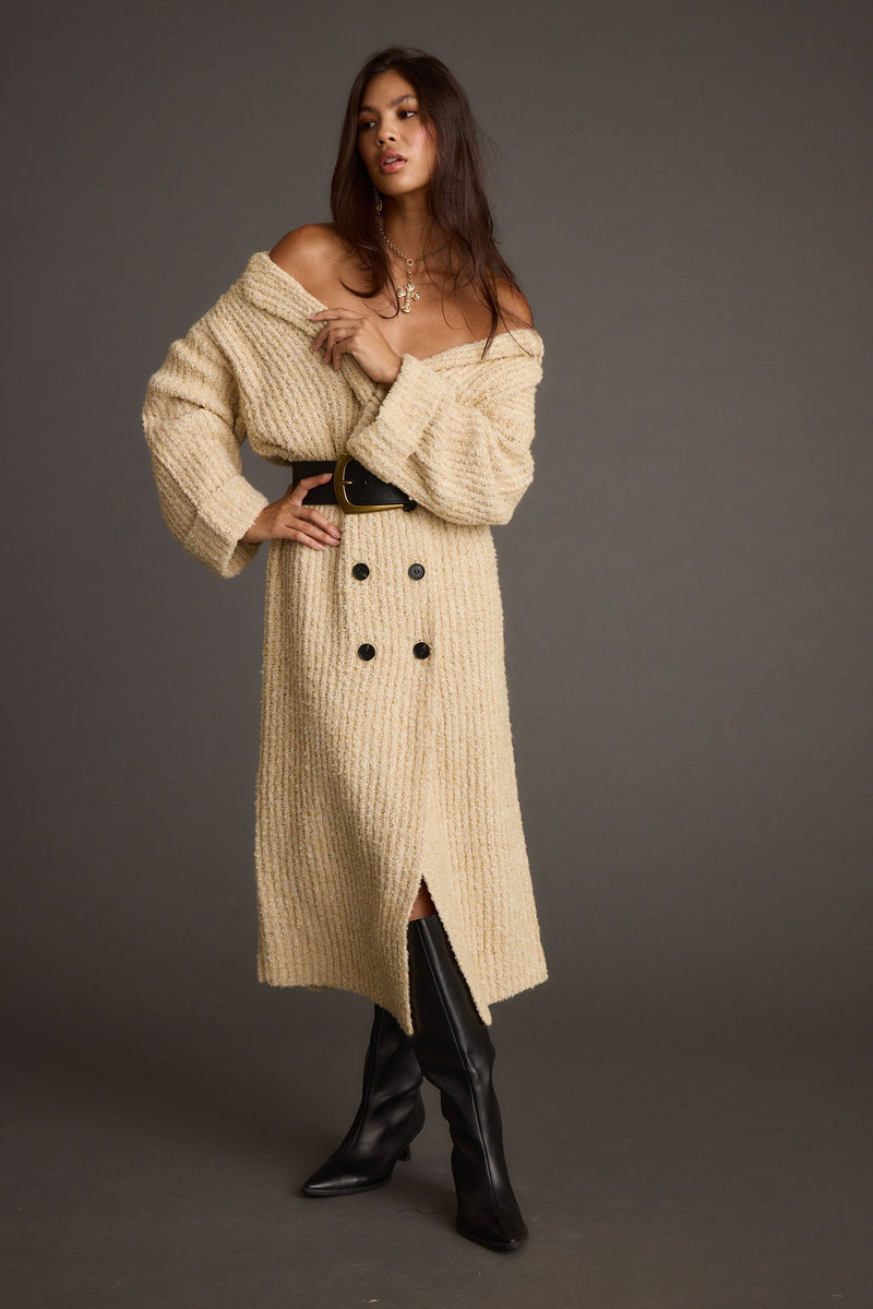 Cassia Cream Knit Long Cardigan Coat