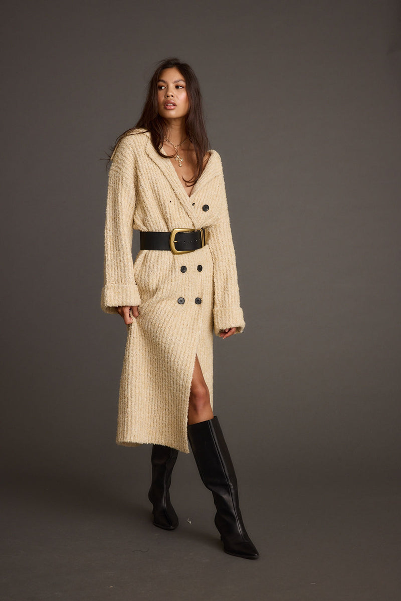 Cassia Cream Knit Long Cardigan Coat
