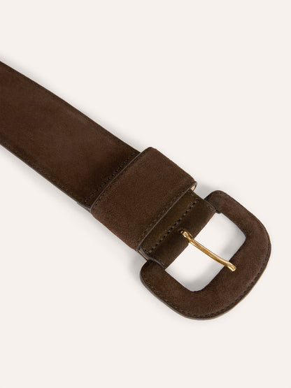 ETREINTE wide ebony suede leather belt, back view by Rouje