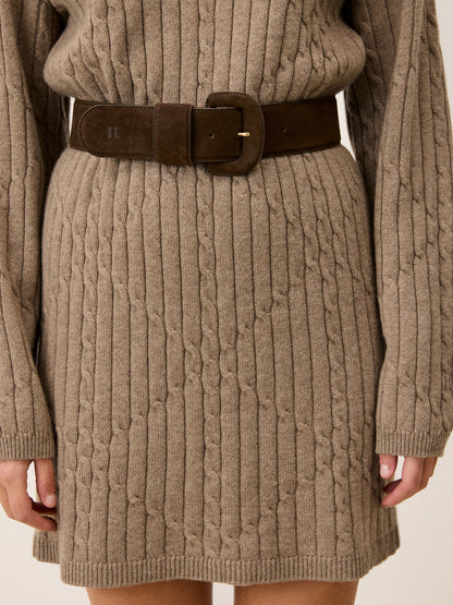 ETREINTE wide ebony brown suede leather belt, flat packshot by Rouje