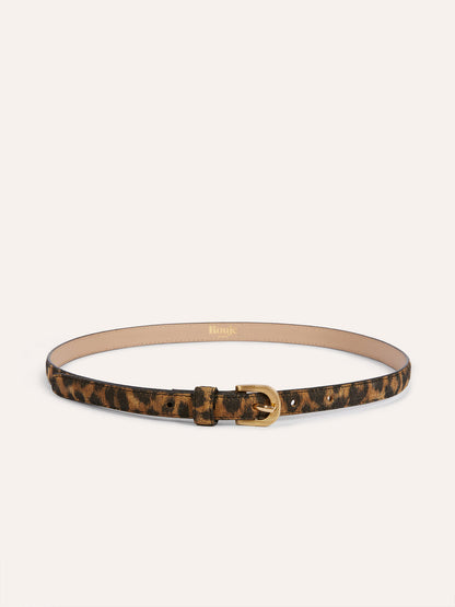 SIGNATURE leopard print thin leather belt, front view by Rouje