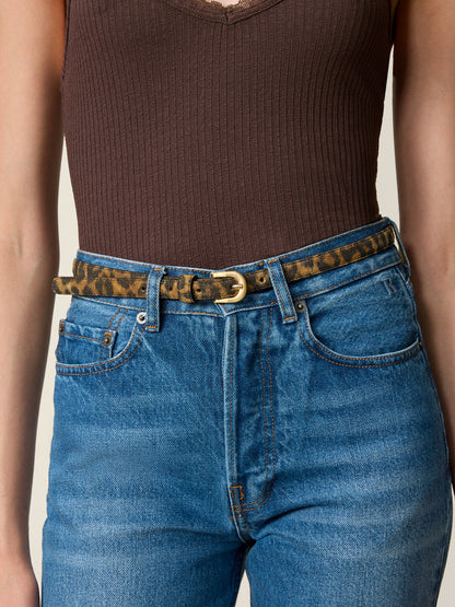 SIGNATURE leopard print leather belt worn on a model by Rouje