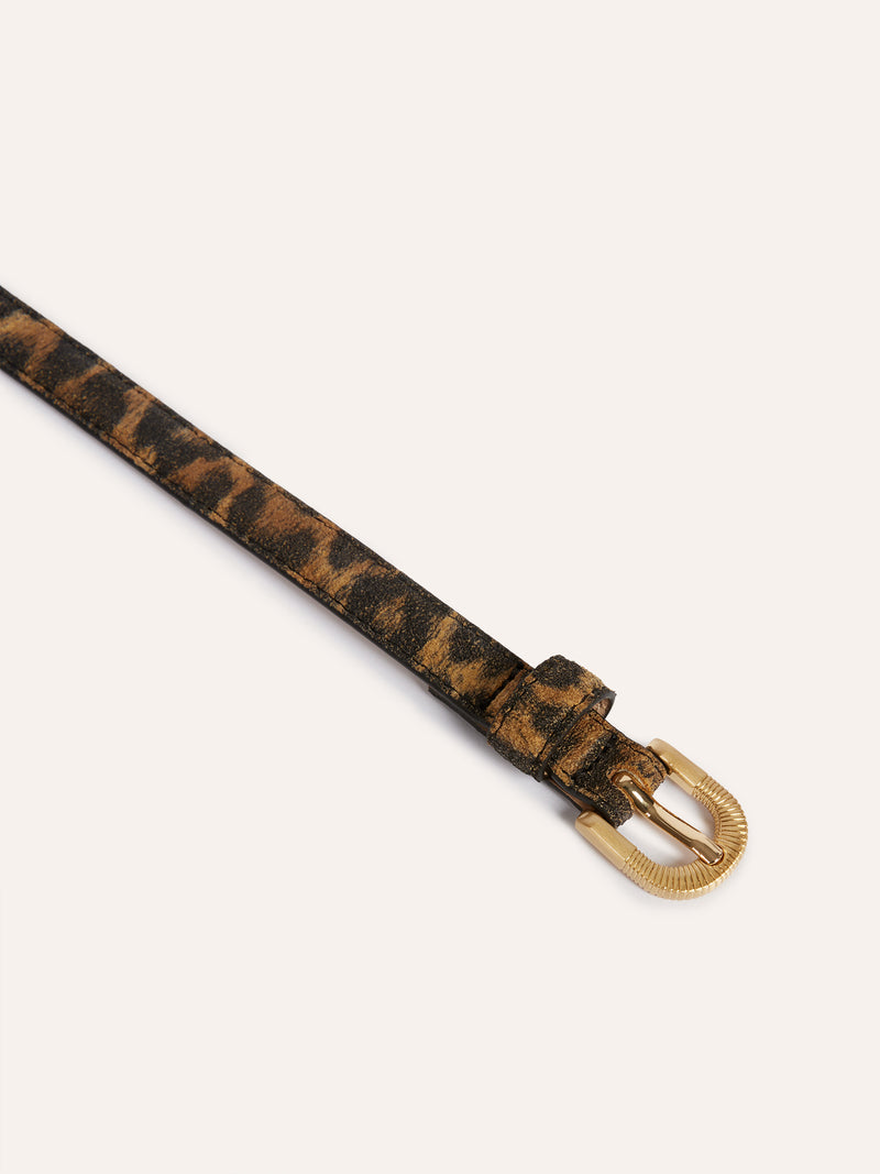 SIGNATURE leopard print thin leather belt, flat packshot by Rouje