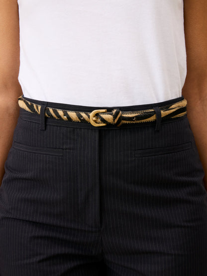 SIGNATURE slim zebra pony leather belt, flat packshot by Rouje