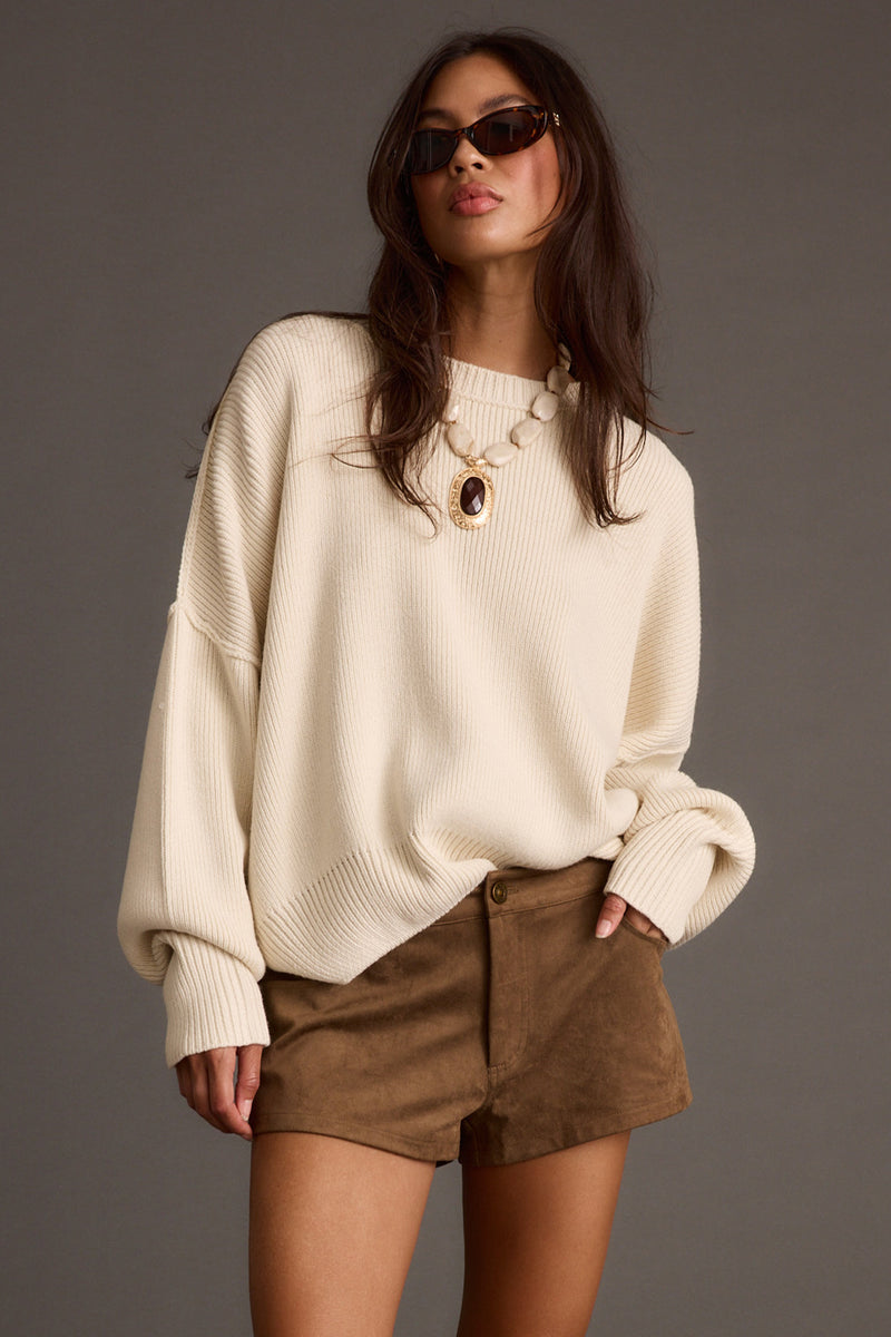 Additional view of the Chelsea Cream Sweater from a different perspective.