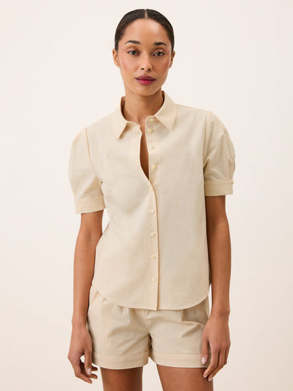 ALBANE ecru cotton balloon-sleeve shirt, front view by Rouje