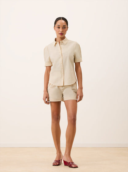 ALBANE ecru cotton short-sleeve shirt, back view by Rouje