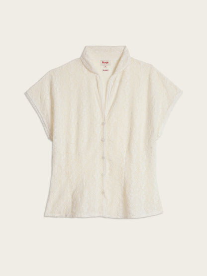 DANIELLE white guipure shirt, flat packshot by Rouje