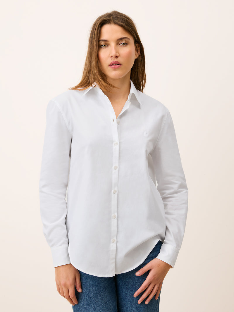 HARPER oxford white oversized shirt, back view by Rouje
