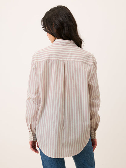 HARPER ecru striped oversized cotton shirt, side view by Rouje