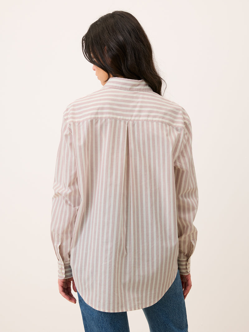 HARPER ecru striped oversized cotton shirt, side view by Rouje