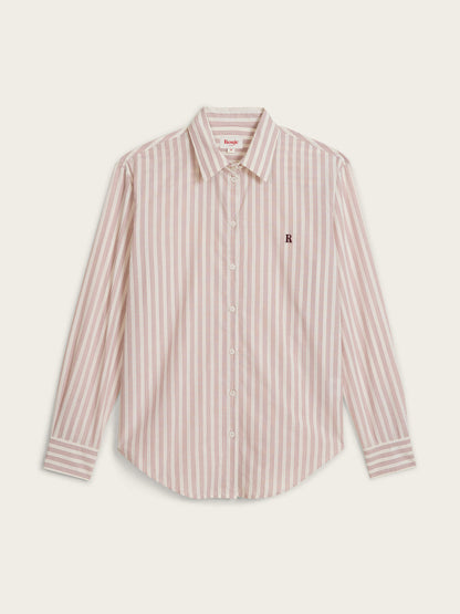 HARPER ecru striped oversized cotton poplin shirt, flat packshot by Rouje