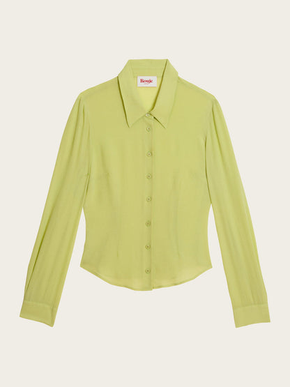 PALMYRA pistachio green crinkle mousseline fitted shirt, additional view by Rouje
