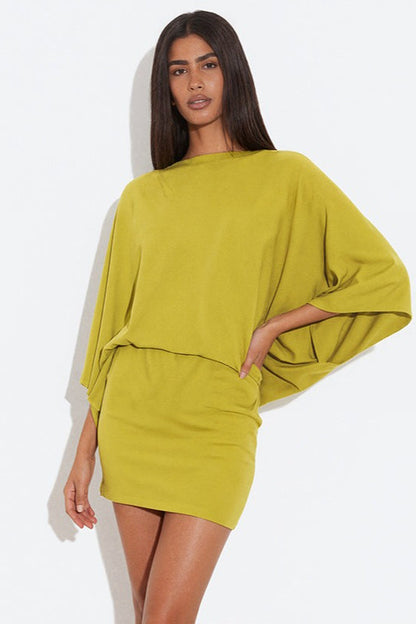 Chic Back Deep V Cowl Neck Loose Mini Dress