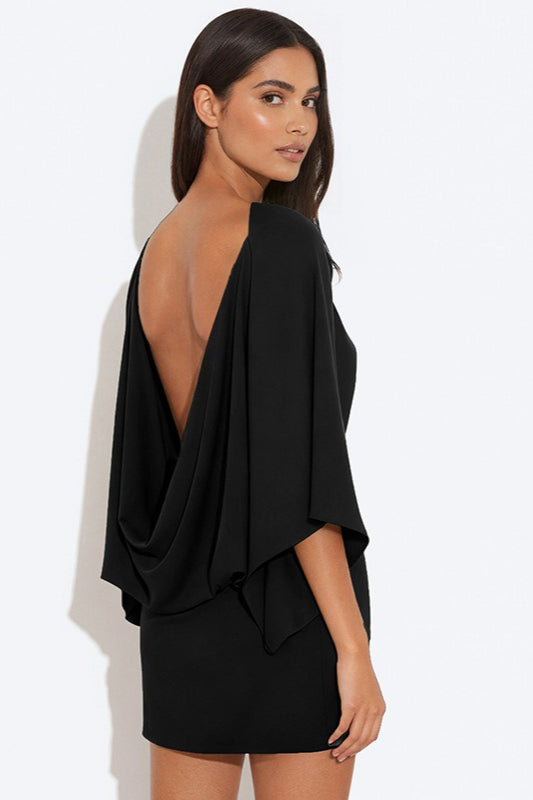 Chic Back Deep V Cowl Neck Loose Mini Dress