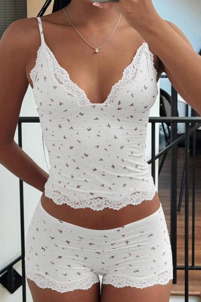 Chic Casual Floral Lace Sexy Cami Two Piece Set