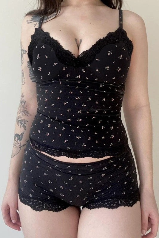 Chic Casual Floral Lace Sexy Cami Two Piece Set