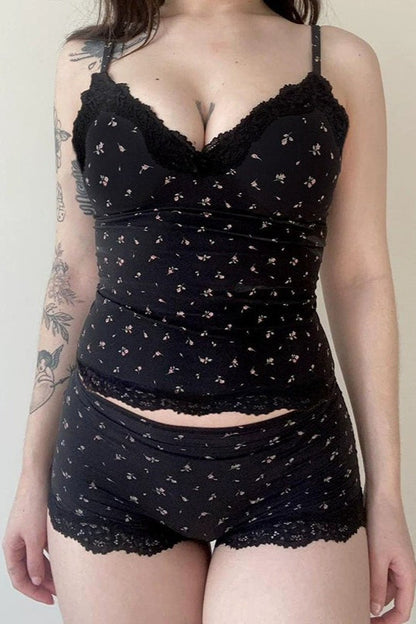Chic Casual Floral Lace Sexy Cami Two Piece Set