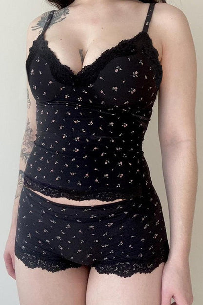 Chic Casual Floral Lace Sexy Cami Two Piece Set