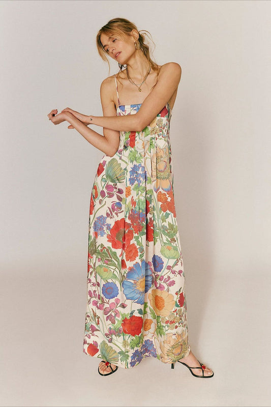 Chic Floral Print High-Waist A-Line Maxi Dress