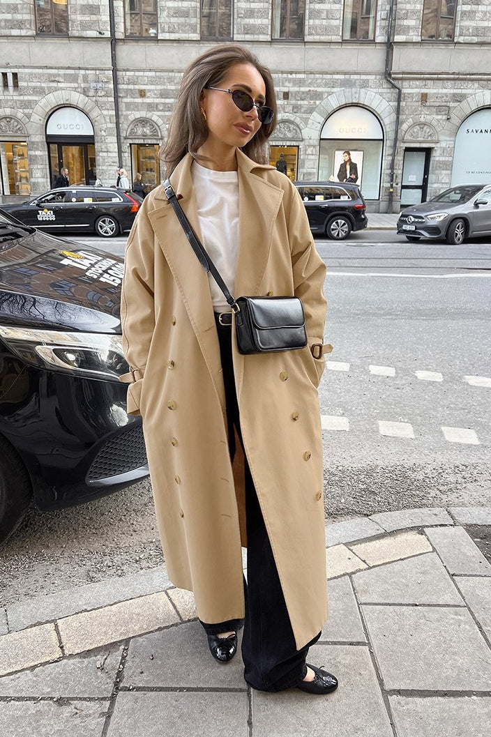 Chic Khaki Longline Double Breasted Overcoat