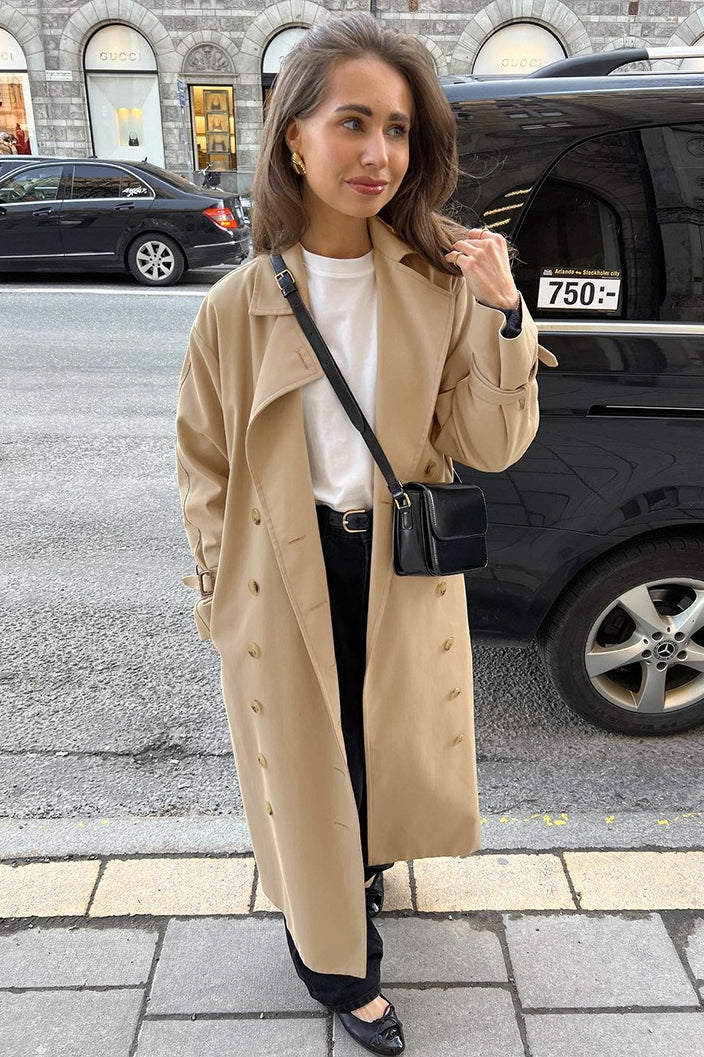 Chic Khaki Longline Double Breasted Overcoat