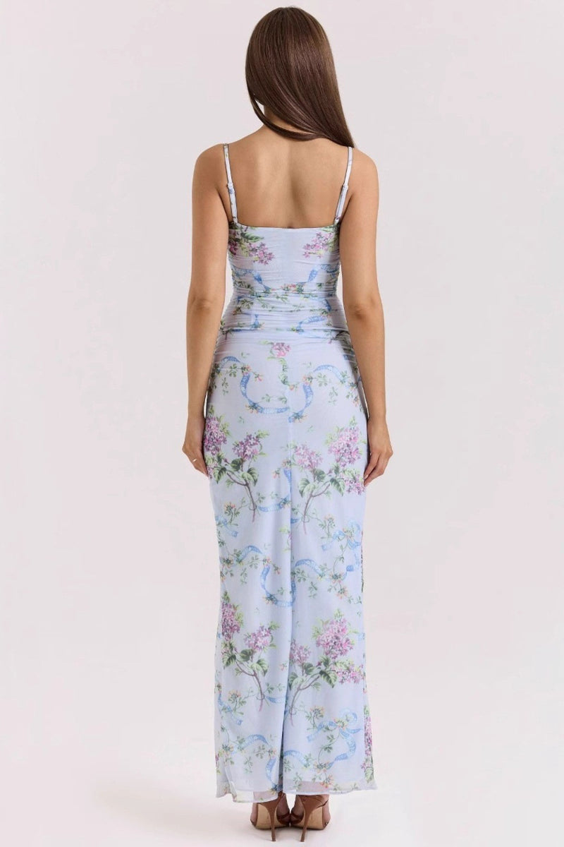 Chic Slim Spaghetti Strap Floral Dress