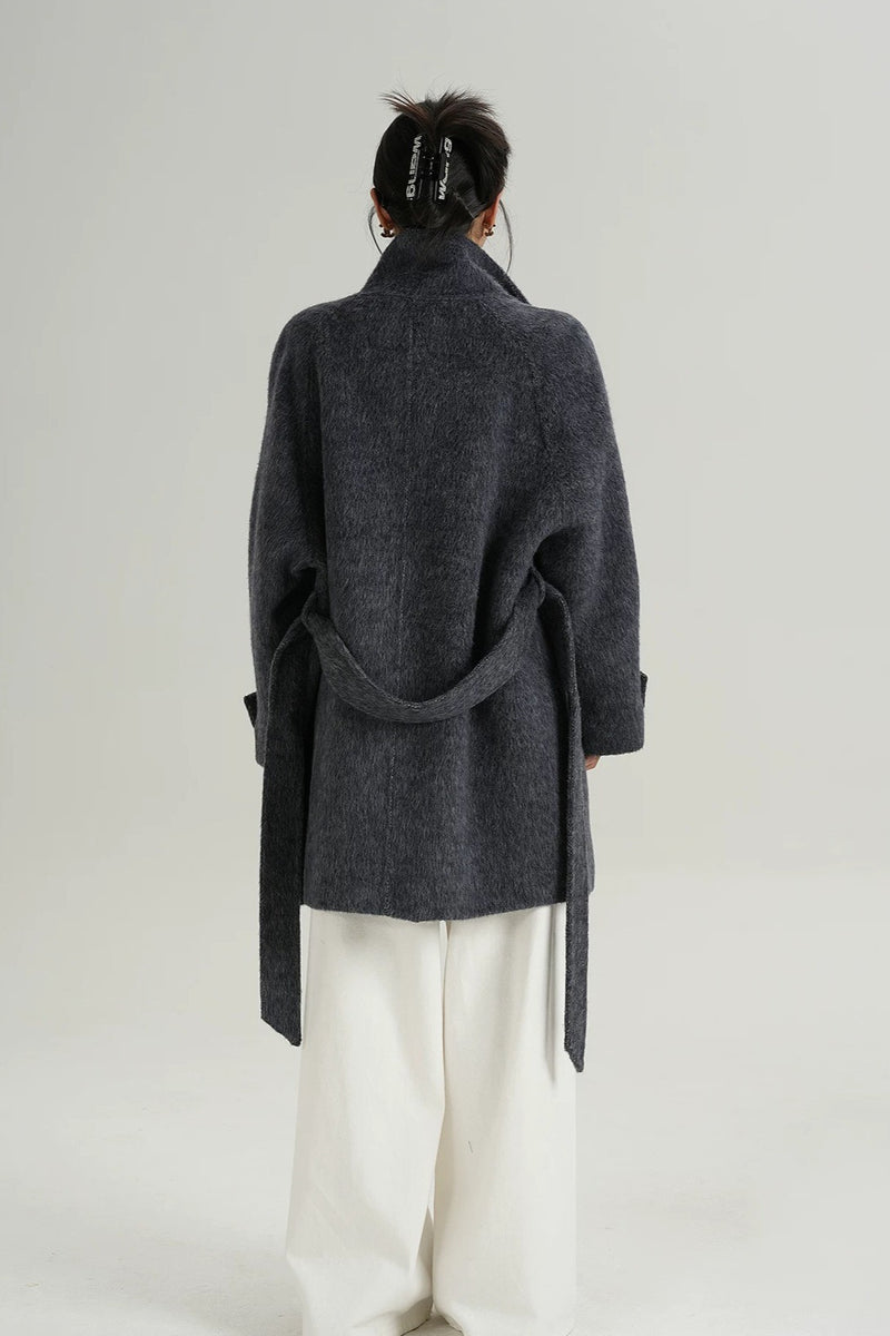 Chic Solid Wool Warm Loose Mock-neck Coat
