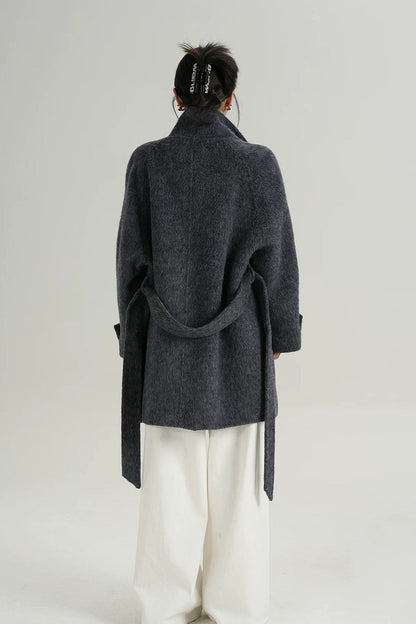 Chic Solid Wool Warm Loose Mock-neck Coat