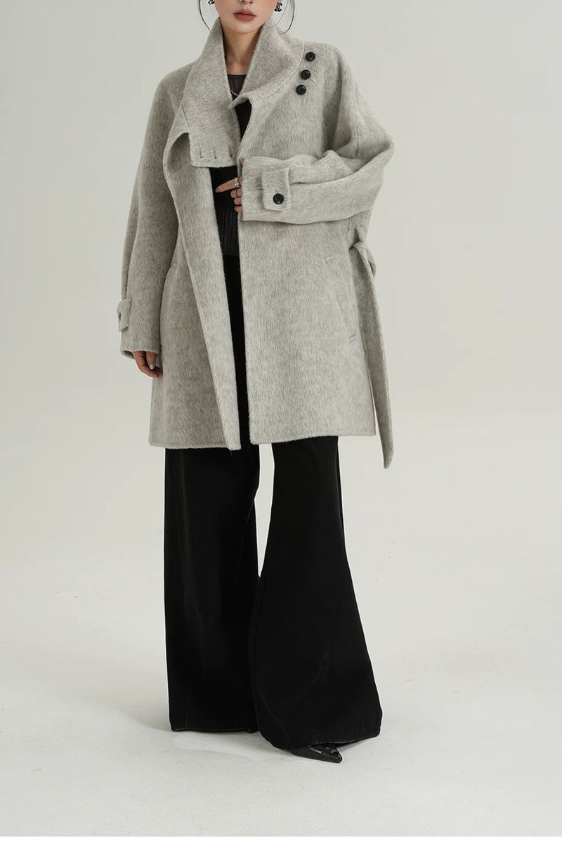 Chic Solid Wool Warm Loose Mock-neck Coat